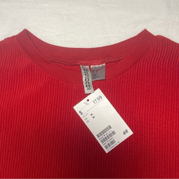 H&M Red Ribbed Cropped Top - Medium - Picture 6 of 6